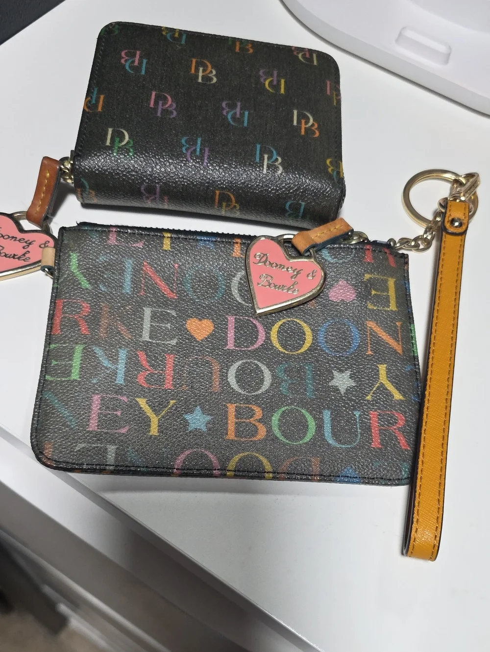 Dooney & Bourke Black Multicolor Logo Satchel with Tan Trim